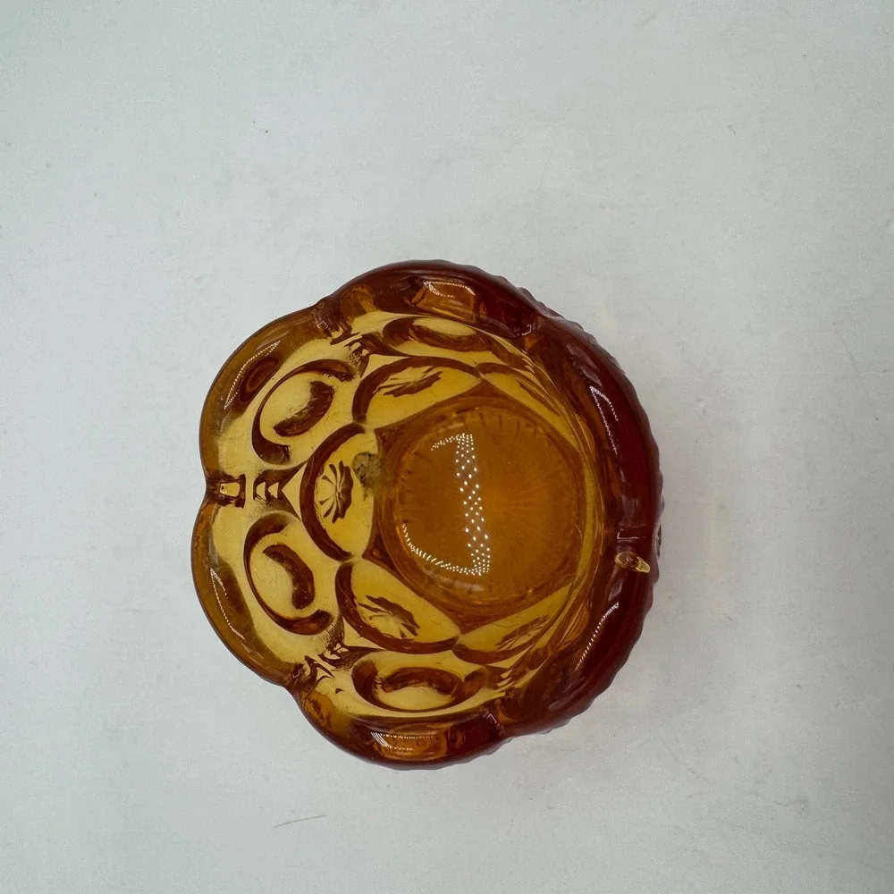 L.E. Smith Moon and Star Toothpick Holder Amber Glass Vintage Pressed